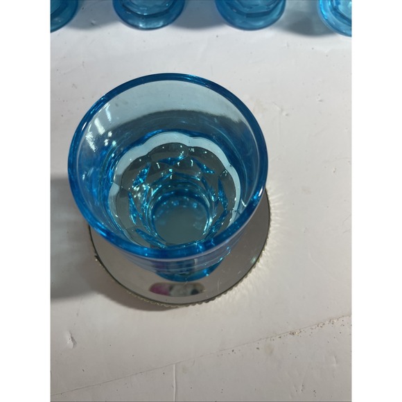 Set‎ of 8 Blue Georgian Honeycomb Low Ball Tumblers/Glasses 4-1/4" Tall - Picture 4 of 5